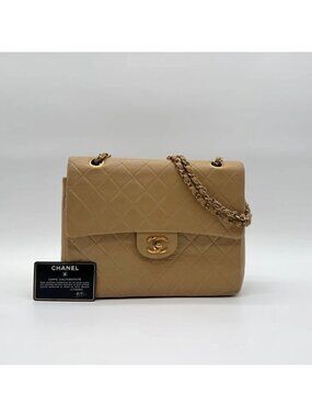 Chanel Shoulder Bag Lambskin Quilted CC Logo Turnlock Double Flap Gold Chain